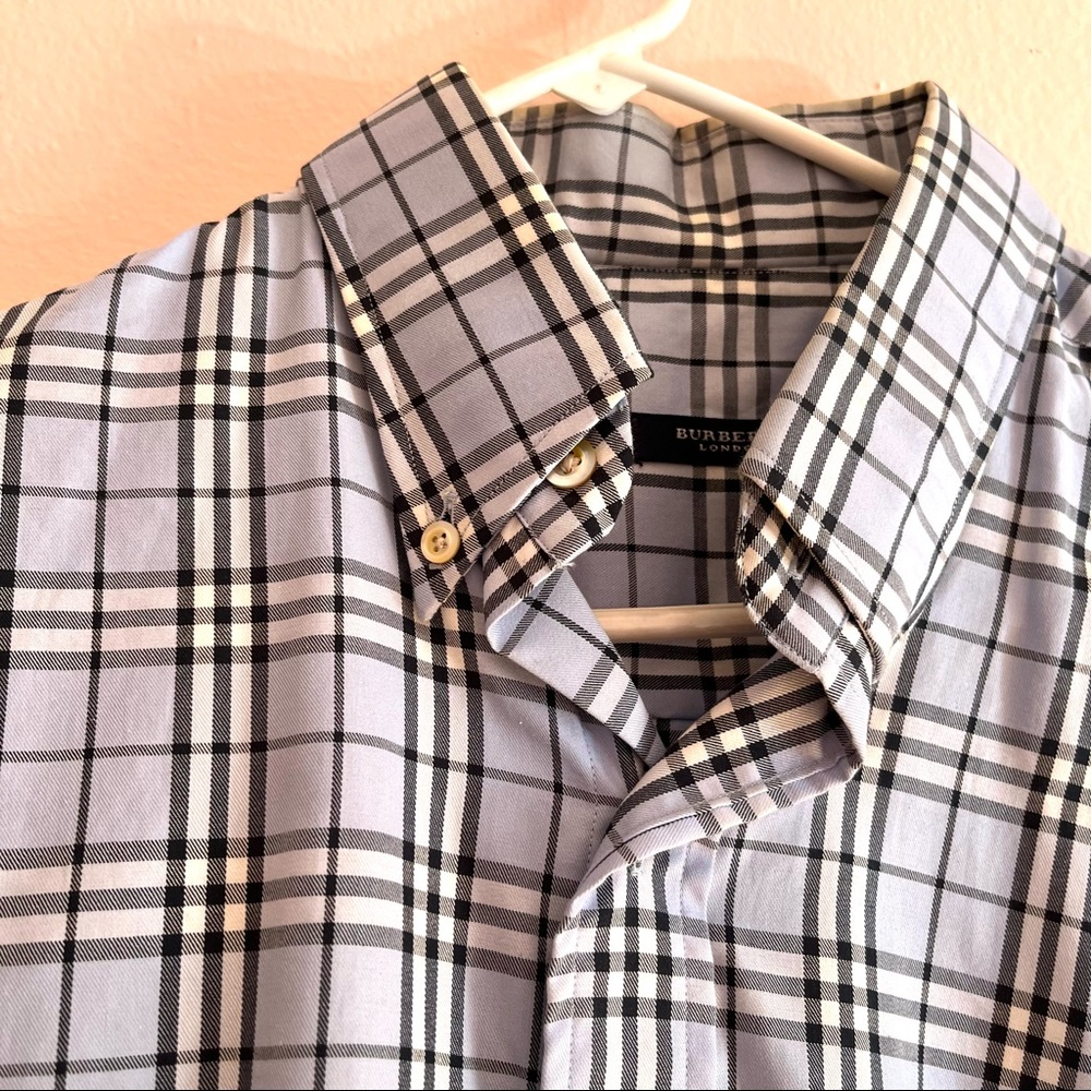 Burberry blue small scale check long sleeve button down Mens cotton shirt medium